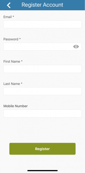 Screenshot of Ride Sun Metro app showing the Register Account screen